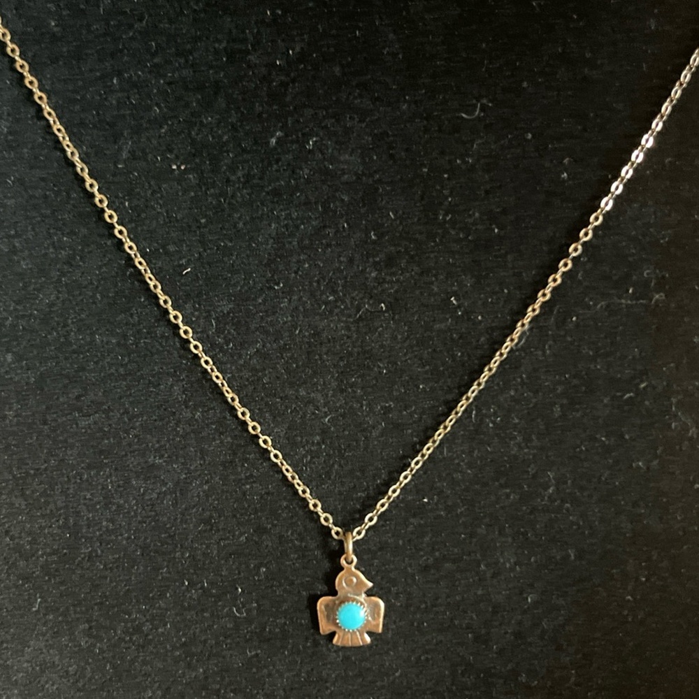 Vintage Petite Turquoise Copper Thunderbird Necklace & Coordinating Accessories - Picture 7 of 13